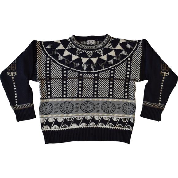 Vintage Mexx Geometric Knit Sweater Navy Gray Wool Blend Men's M - Picture 1 of 8